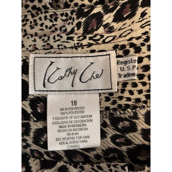 Kathy Che Women Blouse 18 Animal Print Y2K Open Front Hidden Botton Short Sleeve - Picture 8 of 9